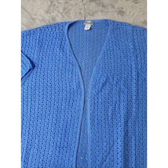 Women’s Catherines Knitted Open Cardigan Imported Yarns Blue Plus 3X - Picture 7 of 11